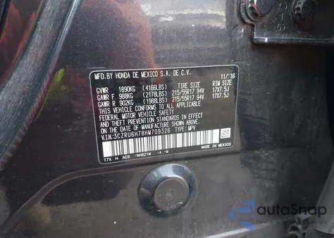 2017 Honda Hr-V Ex-L from USA, damaged, VIN 3CZRU6H78HM709326